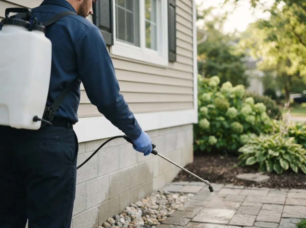 Pest control technician inspecting a home in Basom, NY